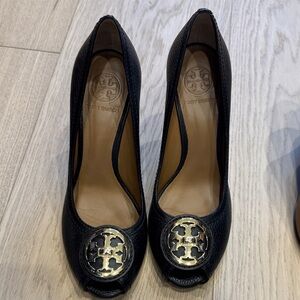 Tory Burch Black Heels with Gold Emblem